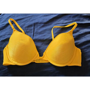 Vintage 90s Vassarette Satin Padded Underwire Bra Womens 36B Bright Yellow